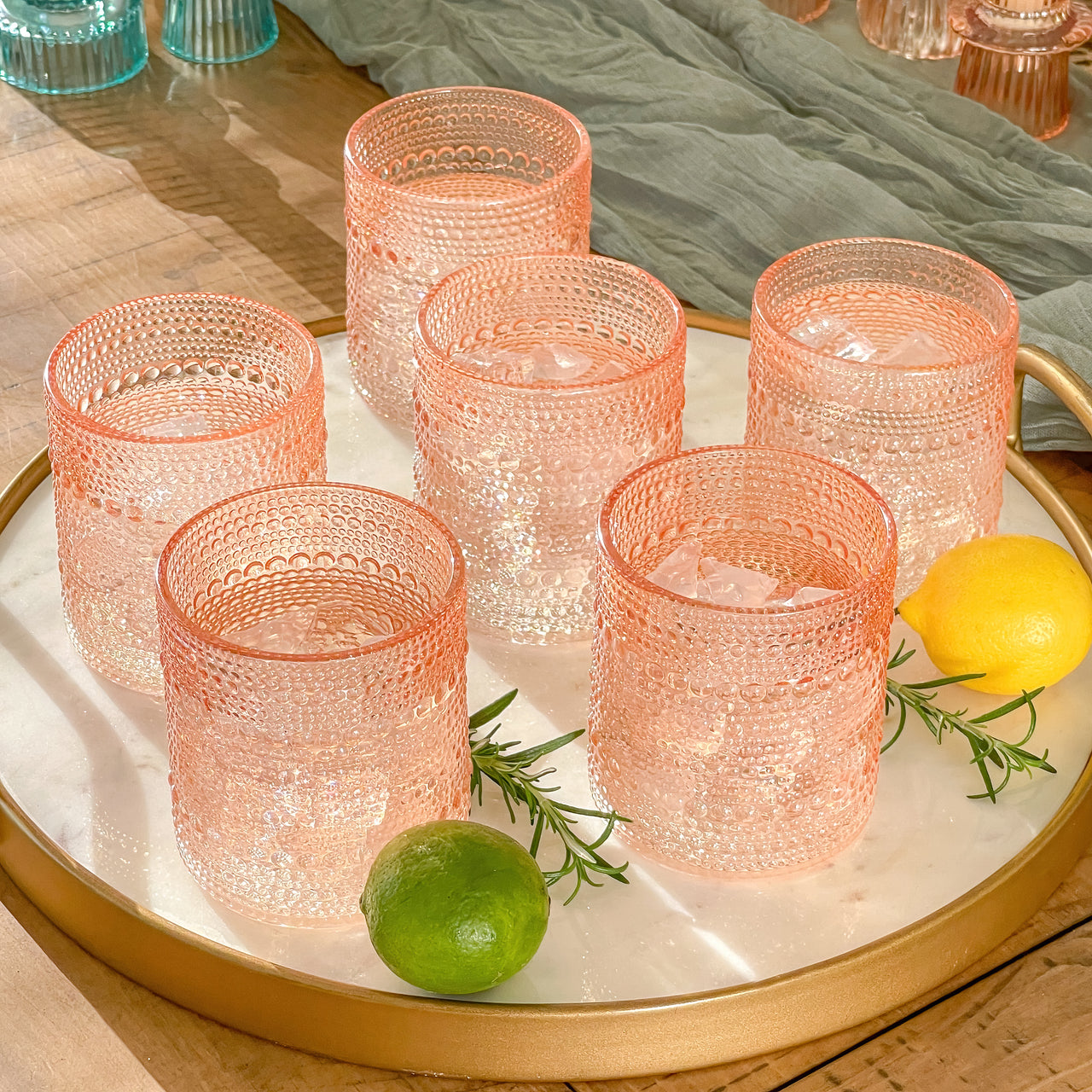 10 oz. Textured Beaded Rose Gold Old Fashion Drinking Glasses (Set of 6) Alternate Image 2 Kate Aspen | Drinking Glasses
