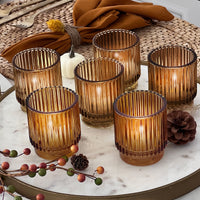 Thumbnail for Ribbed Amber Glass Votive Candle Holder (Set of 6) Main Image, Kate Aspen | Tealight/Votive Holder