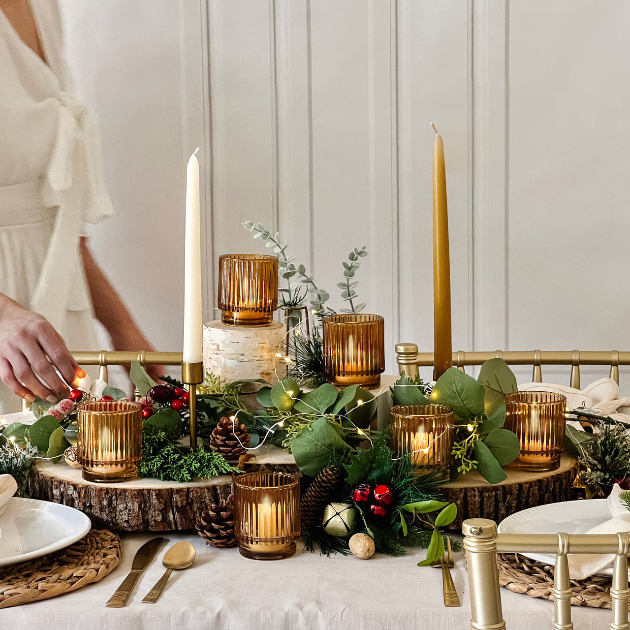 Ribbed Amber Glass Votive Candle Holder (Set of 6) Alternate Image 3, Kate Aspen | Tealight/Votive Holder