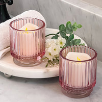 Ribbed Pink Glass Votive Candle Holder (Set of 6) Main Image, Kate Aspen | Tealight/Votive Holder