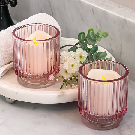 Ribbed Pink Glass Votive Candle Holder (Set of 6) Main Image, Kate Aspen | Tealight/Votive Holder