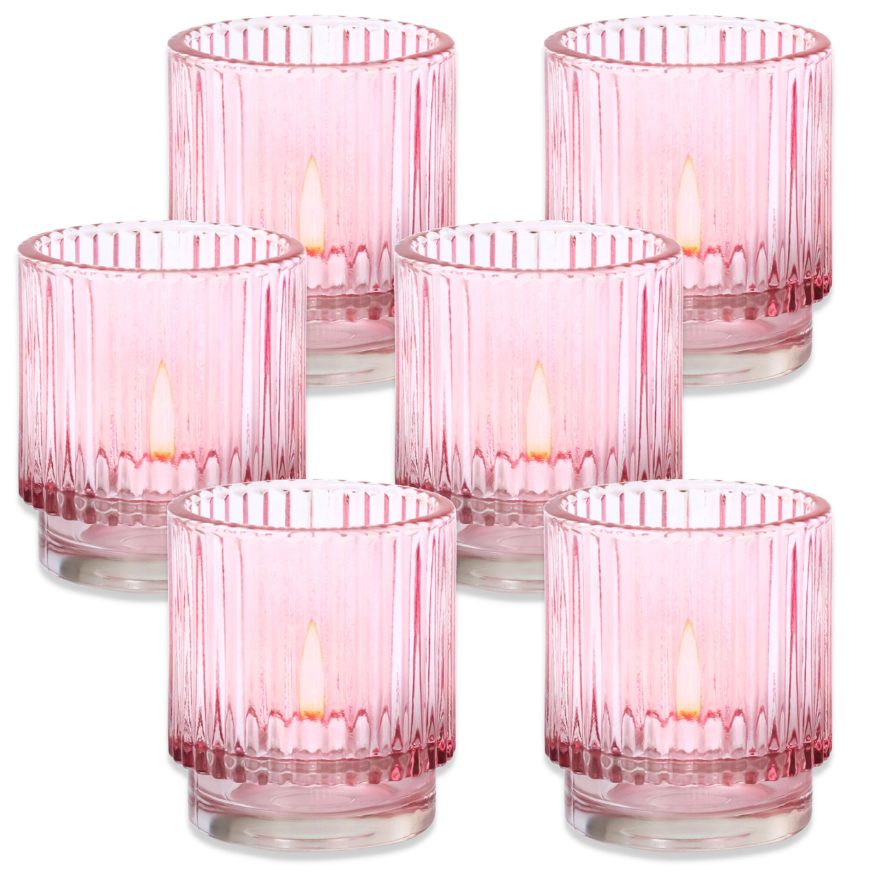 Ribbed Pink Glass Votive Candle Holder (Set of 6) Alternate Image 8, Kate Aspen | Tealight/Votive Holder