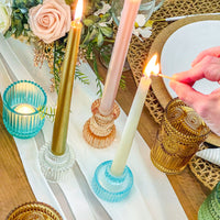 Thumbnail for Vintage Ribbed Blue Glass Candle/Candlestick Holders Set of 6 - Assorted | Alternate Image 3 Kate Aspen | Tealight/Votive Holder
