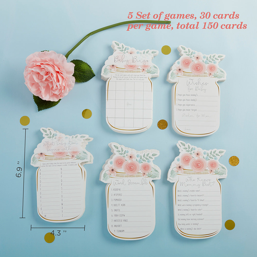Floral Mason Jar Baby Shower 5-Pack Game Card Set (30 sheets each) Alternate Image 2, Kate Aspen | Games and Advice Cards