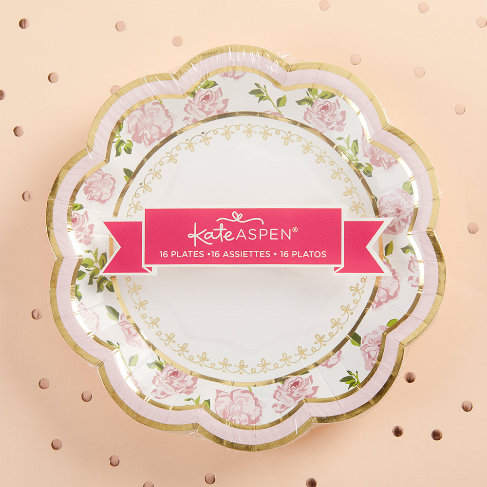 Tea Time Whimsy 7 in. Premium Paper Plates - Pink (Set of 16) Alternate Image 5, Kate Aspen | Paper Plate