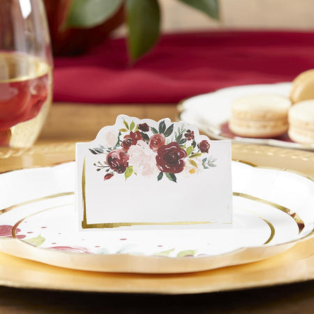 Burgundy Blush Floral Tent Place Card (Set of 50) Main Image, Kate Aspen | Place Card Holders & Frames