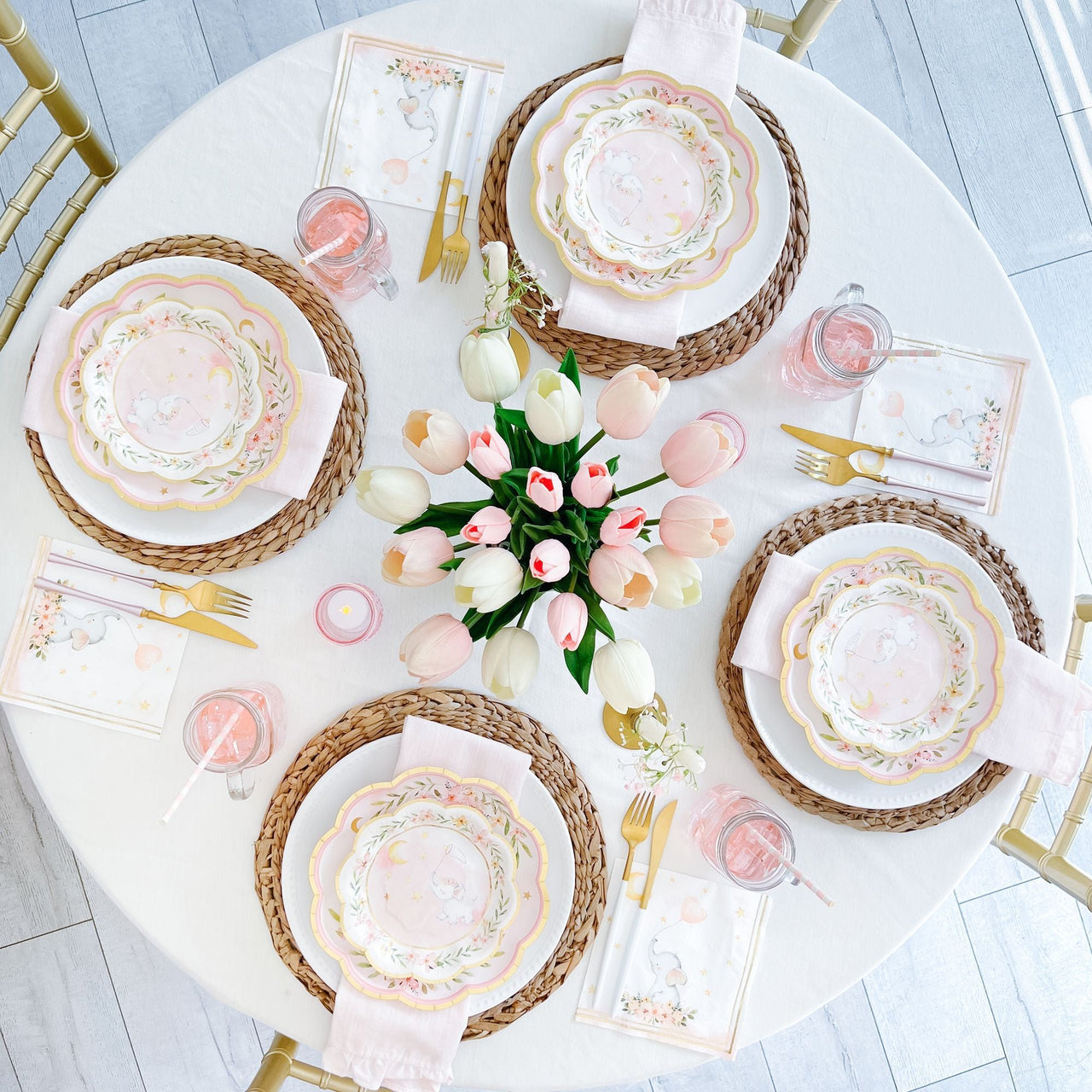 Elephant Baby Shower 7 in. Premium Paper Plates - Pink (Set of 16) Alternate Image 2, Kate Aspen | Paper Plate