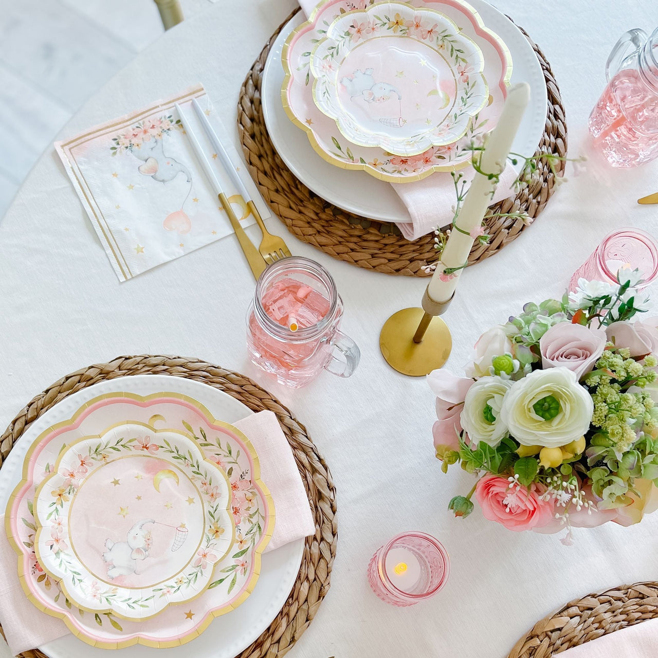 Elephant Baby Shower 7 in. Premium Paper Plates - Pink (Set of 16) Alternate Image 3, Kate Aspen | Paper Plate