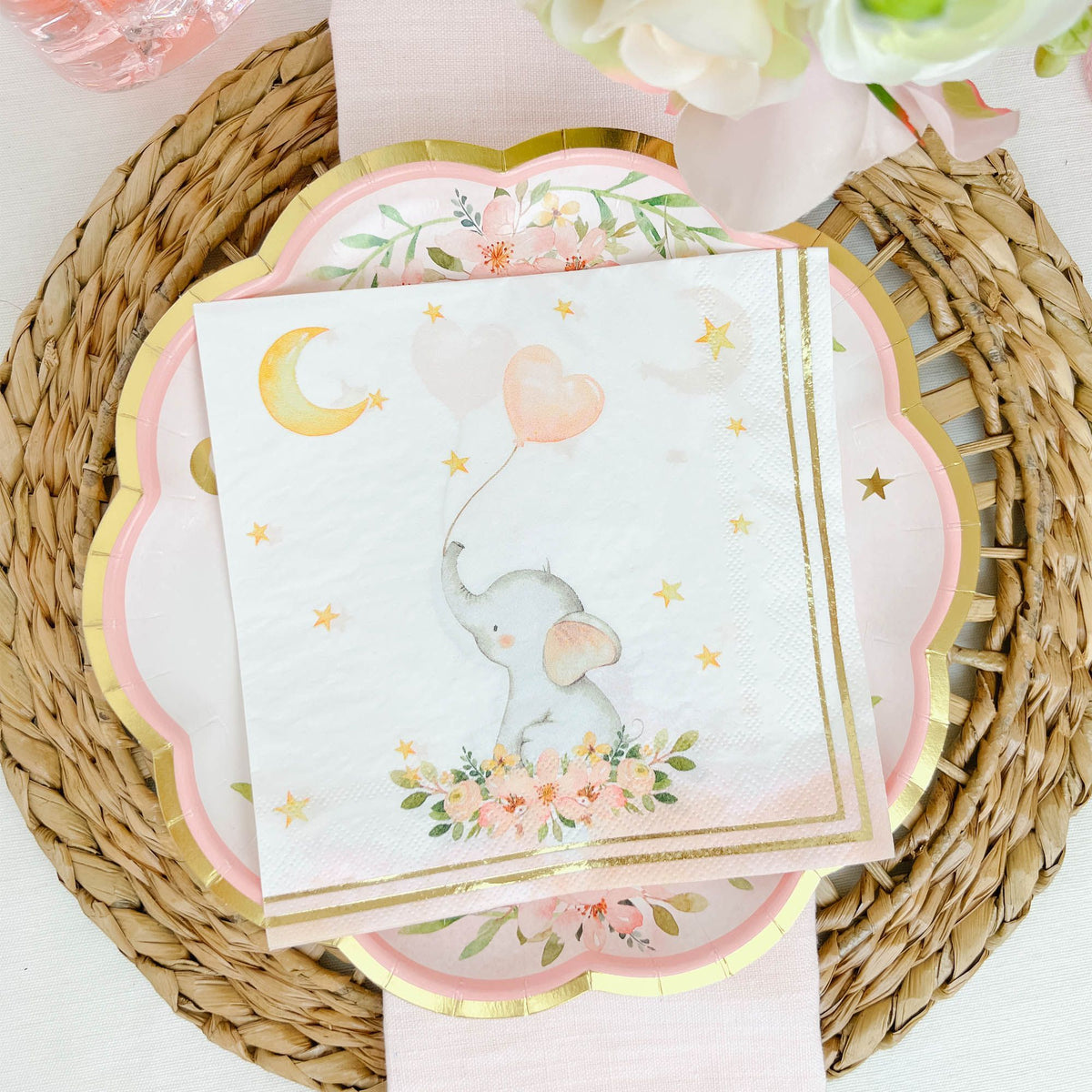 Tovaglioli Enchanting Elephants Per Bambina - 16 Pezzi A Tema Elefante Rosa, Per Festa Compleanno
