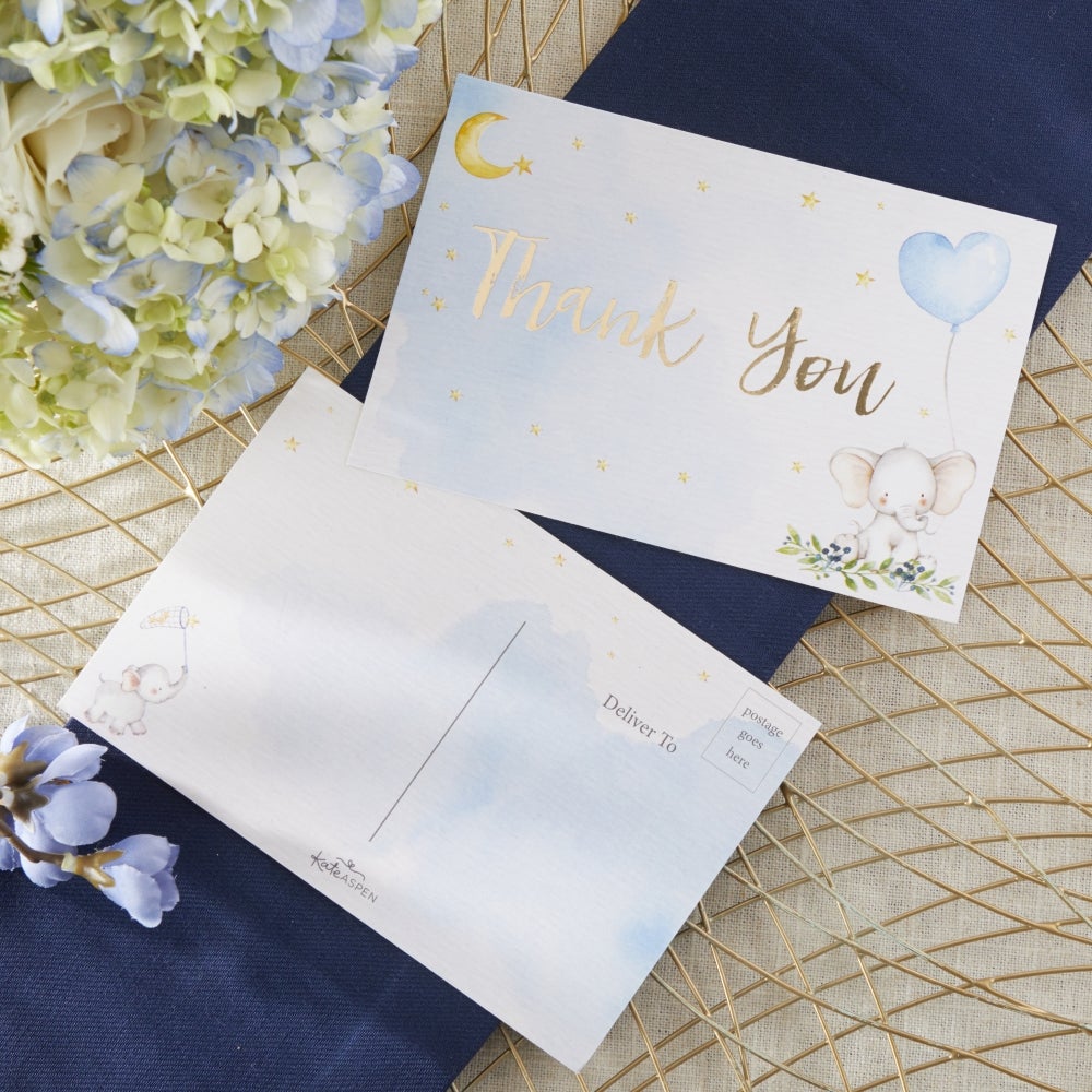 Elephant Baby Shower Invitation & Thank You Card Bundle - Blue (Set of 25) Alternate Image 3, Kate Aspen | Invitation/Thank You Cards
