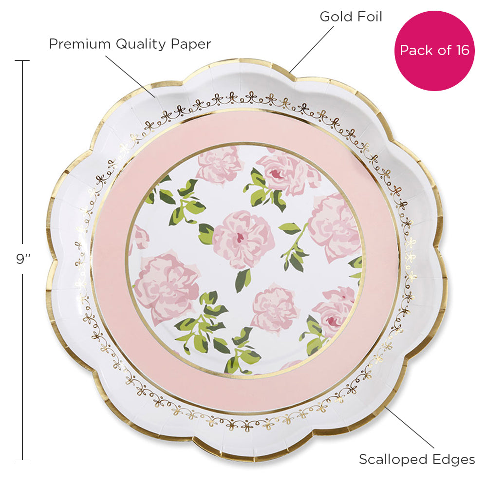 Tea Time Whimsy 9 in. Premium Paper Plates - Pink (Set of 16) Alternate Image 6, Kate Aspen | Paper Plates