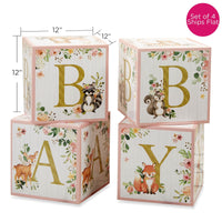 Thumbnail for Woodland Baby Block Box - Pink (Set of 4) Alternate Image 6, Kate Aspen | Decor Block Box