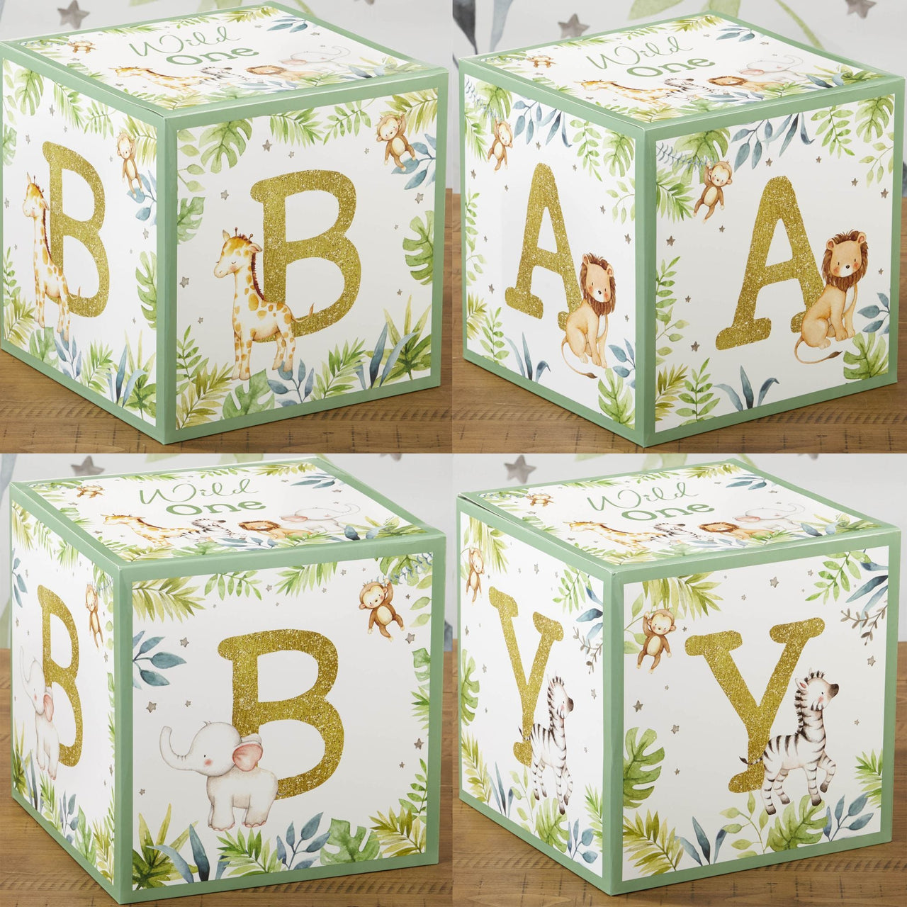 Safari Baby Block Box (Set of 4) Alternate Image 4, Kate Aspen | Decor Block Box