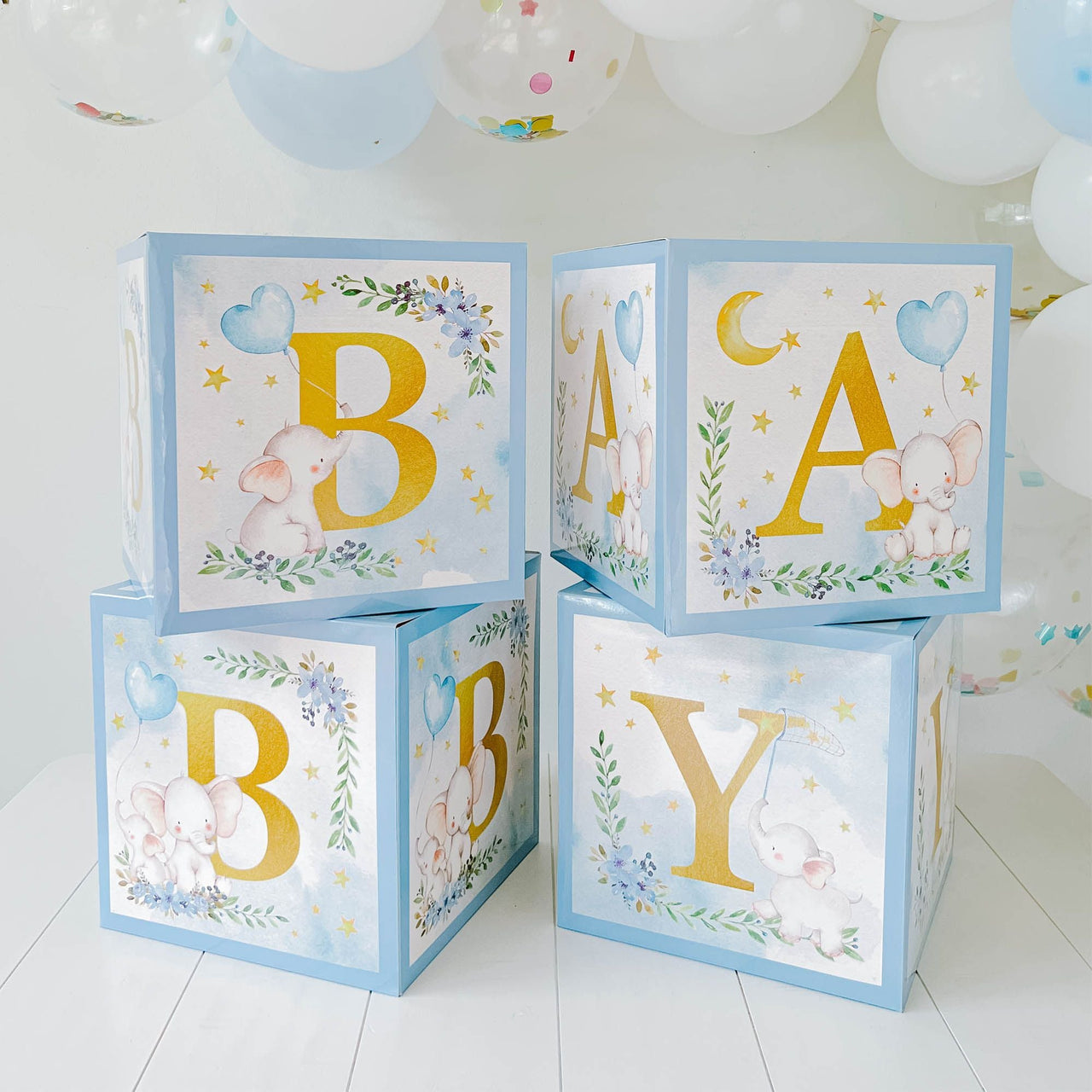 Elephant Baby Shower Block Box - Blue (Set of 4) Alternate Image 2, Kate Aspen | Decor Block Box