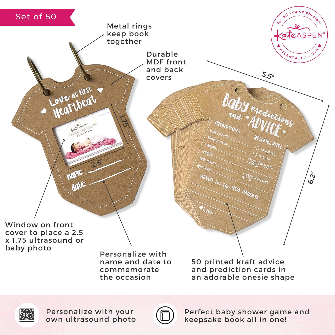 Baby Shower Prediction Advice Card Keepsake Book - Kraft Onesie Shape (Set of 50) Alternate Image 6, Kate Aspen | Games and Advice Cards