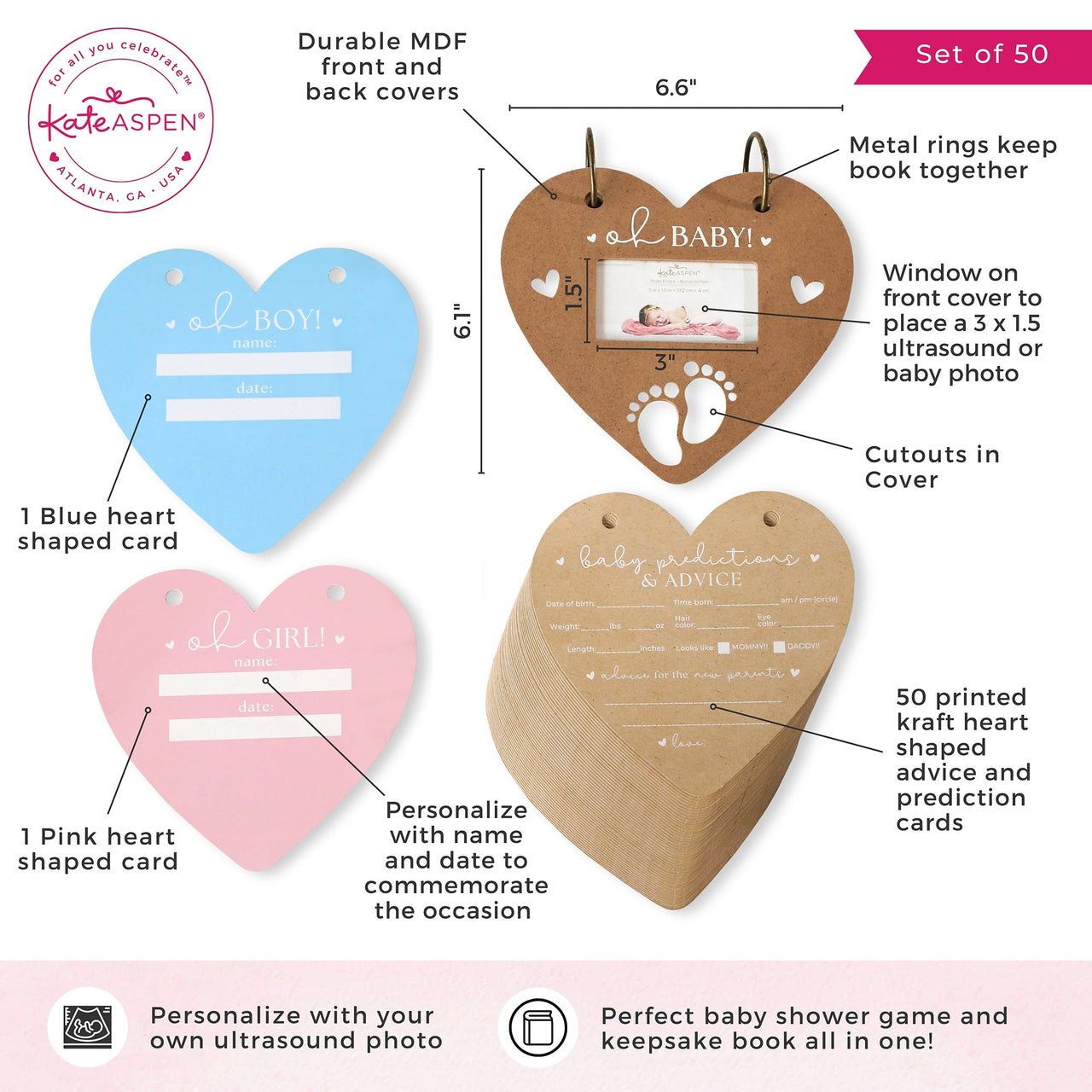Baby Shower Prediction Advice Card Keepsake Book - Kraft Heart Shape  Alternate Image 6 - Kate Aspen