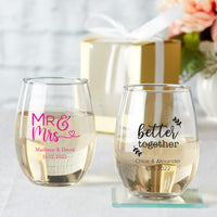 Thumbnail for Personalized 9 oz. Stemless Wine Glass - Wedding Main Image, Kate Aspen | Wine Glass