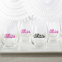 Thumbnail for 15 oz. Stemless Wine Glass - Retro Bride & Babe (Set of 4) Alternate Image 2, Kate Aspen | Glassware