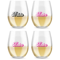 Thumbnail for 15 oz. Stemless Wine Glass - Retro Bride & Babe (Set of 4) Alternate Image 7, Kate Aspen | Glassware