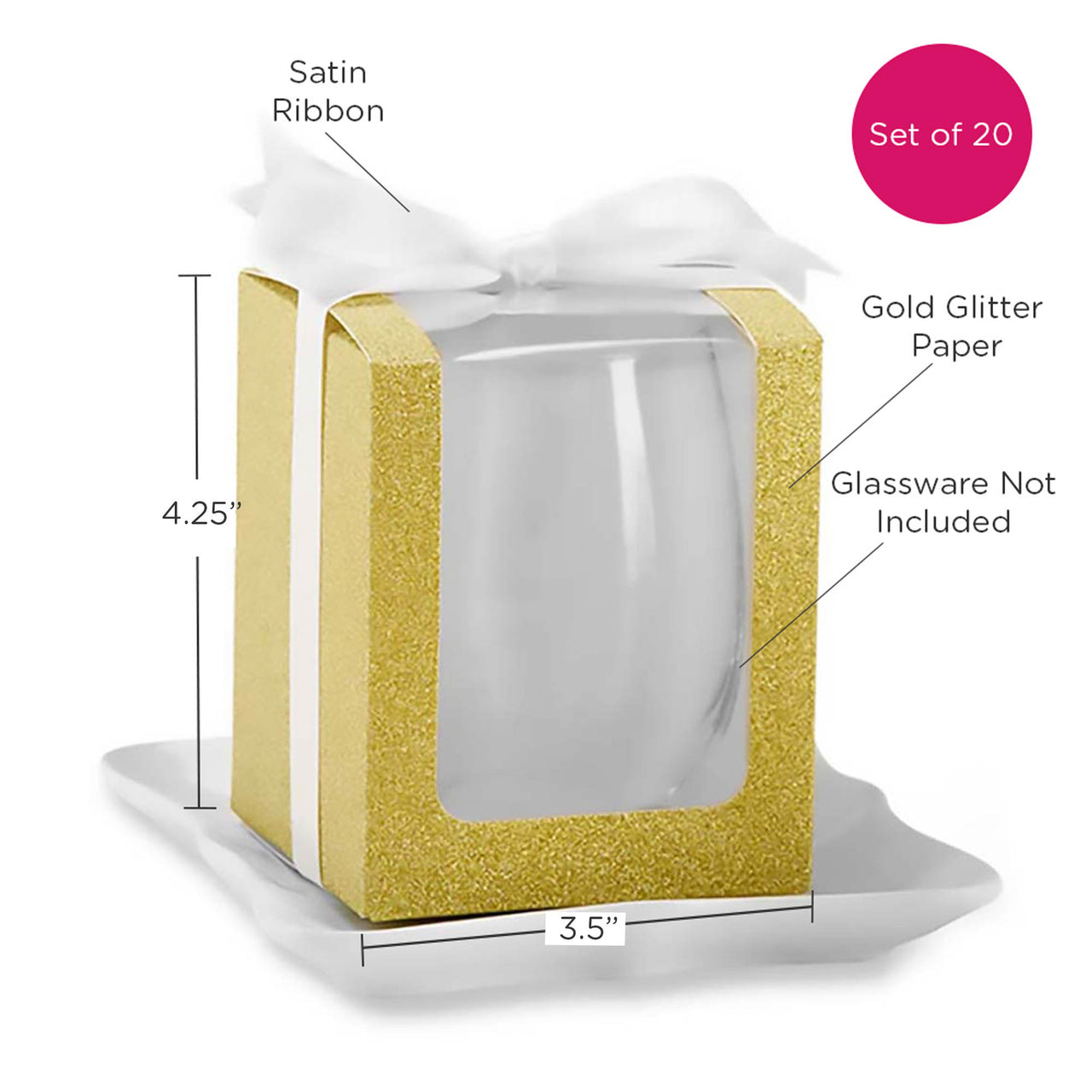 Gold 15 oz. Glassware Gift Box with Ribbon (Set of 20) Alternate Image 6, Kate Aspen | Glassware Gift Box