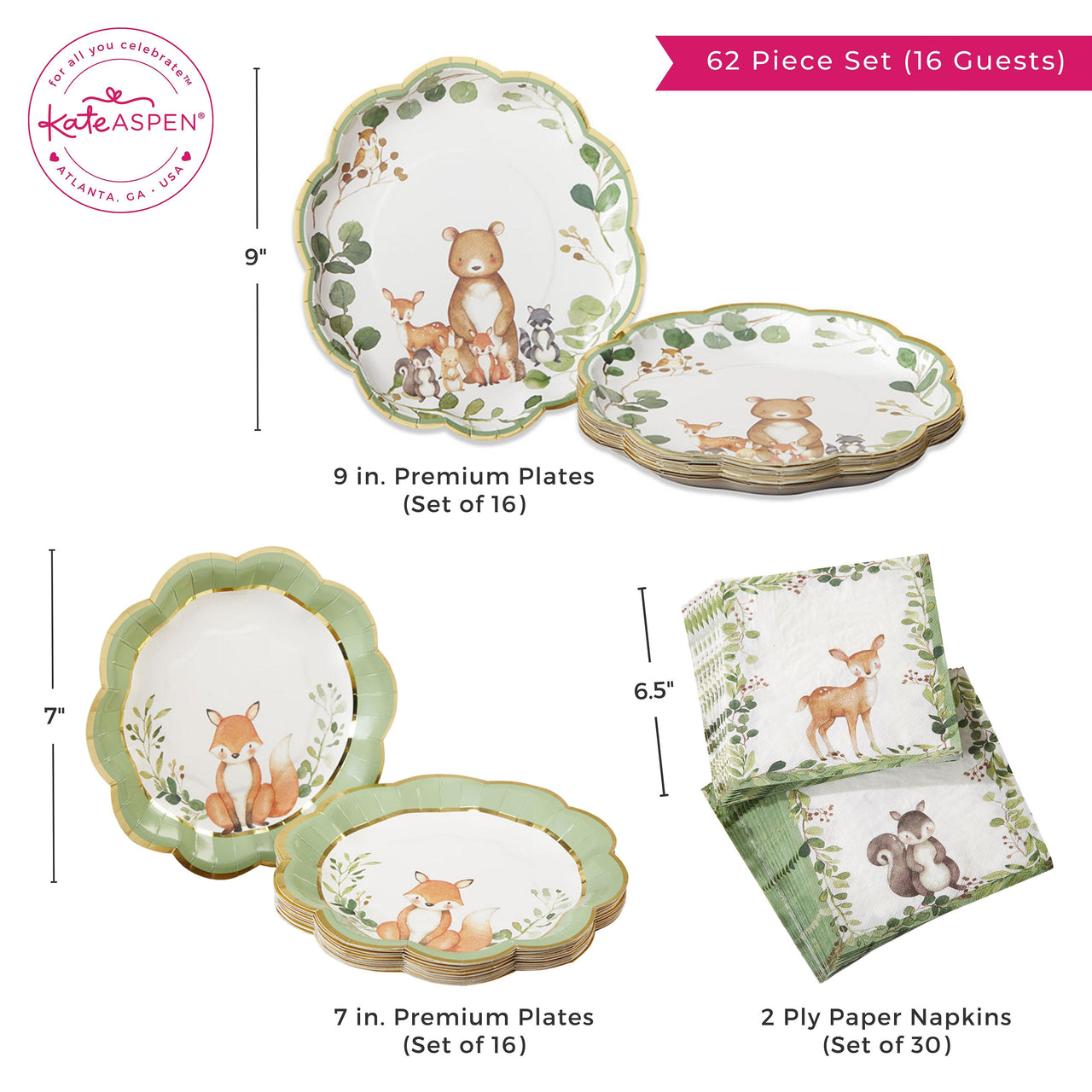 Woodland Baby 62 Piece Party Tableware Set (16 Guests) Alternate Image 4 Kate Aspen | Paper Plate