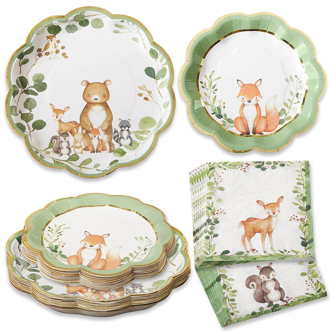 Woodland Baby 62 Piece Party Tableware Set (16 Guests) Alternate Image 1 Kate Aspen | Paper Plate