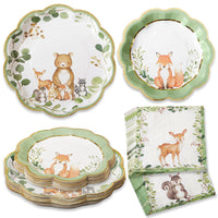 Thumbnail for Woodland Baby 62 Piece Party Tableware Set (16 Guests) Alternate Image 1 Kate Aspen | Paper Plate