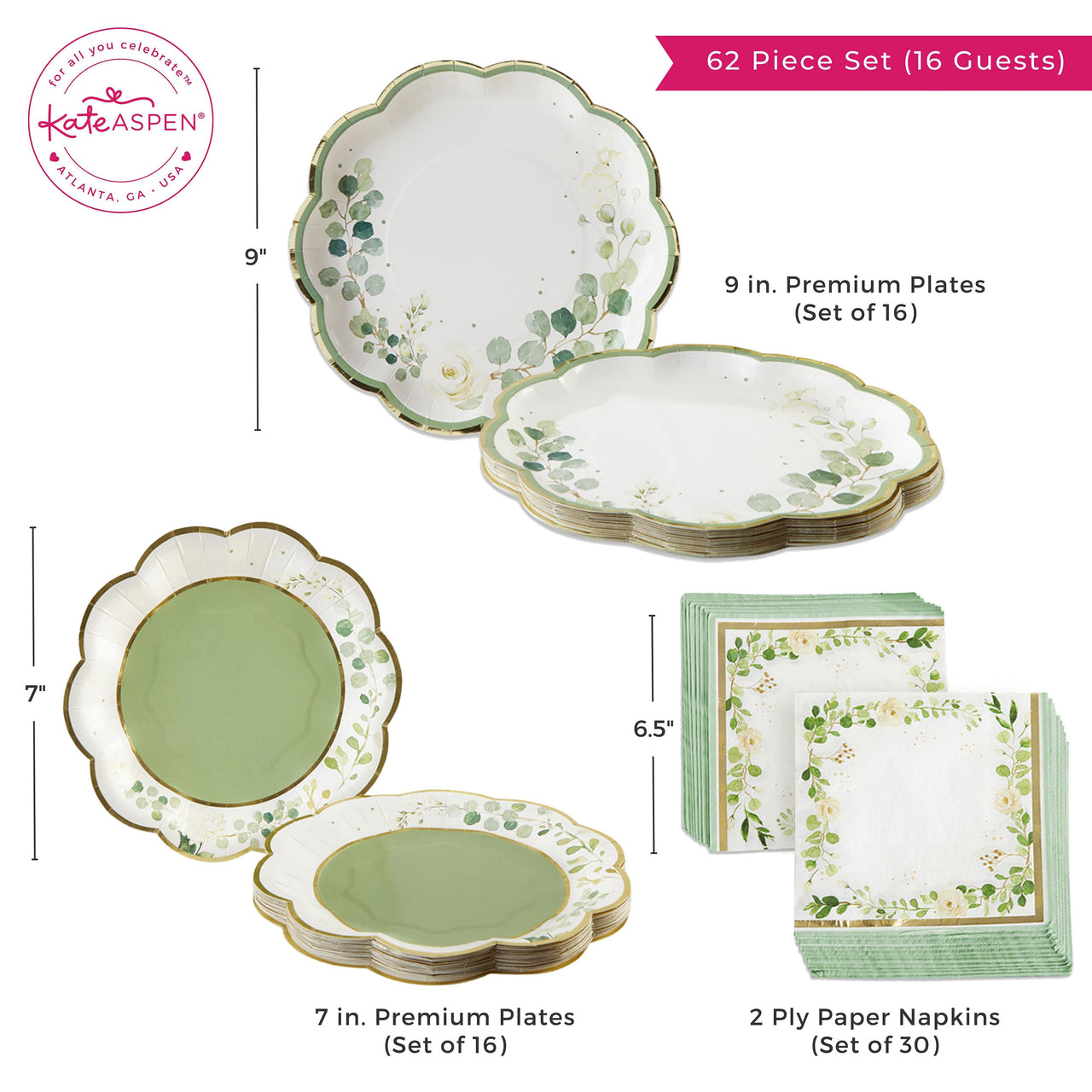 Kate Aspen Botanical Garden 62 Piece Party Tableware Set (16 Guests) Alternate Image 5 Kate Aspen | Plates