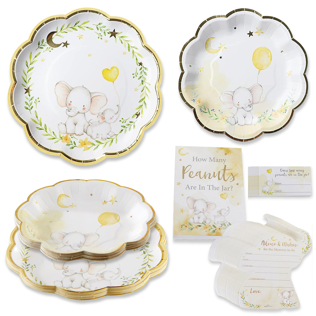 Yellow Elephant Baby Shower 82 pc Party Kit