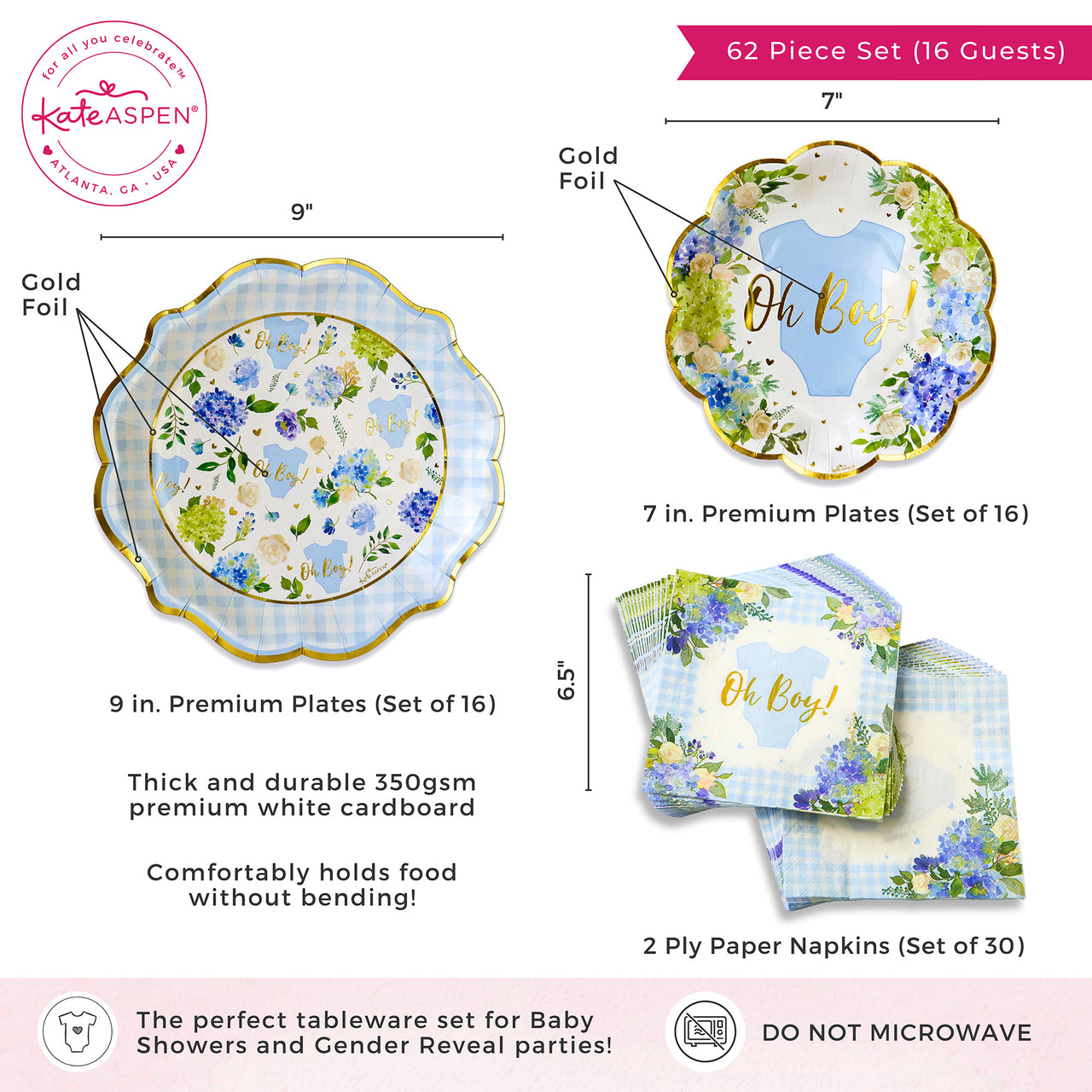 Baby Shower Onesie Floral Tableware Set - Blue