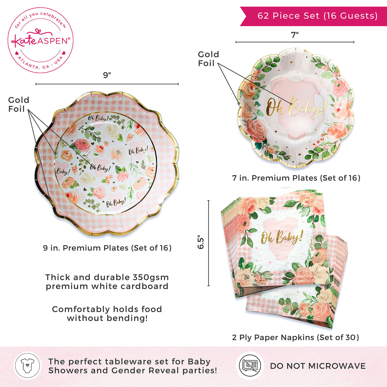 Baby Shower Onesie Tableware Set - Pink Floral