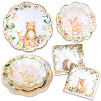 Thumbnail for Pink Woodland Baby 62 Piece Party Tableware Set (16 Guests) | 00265NA-KIT