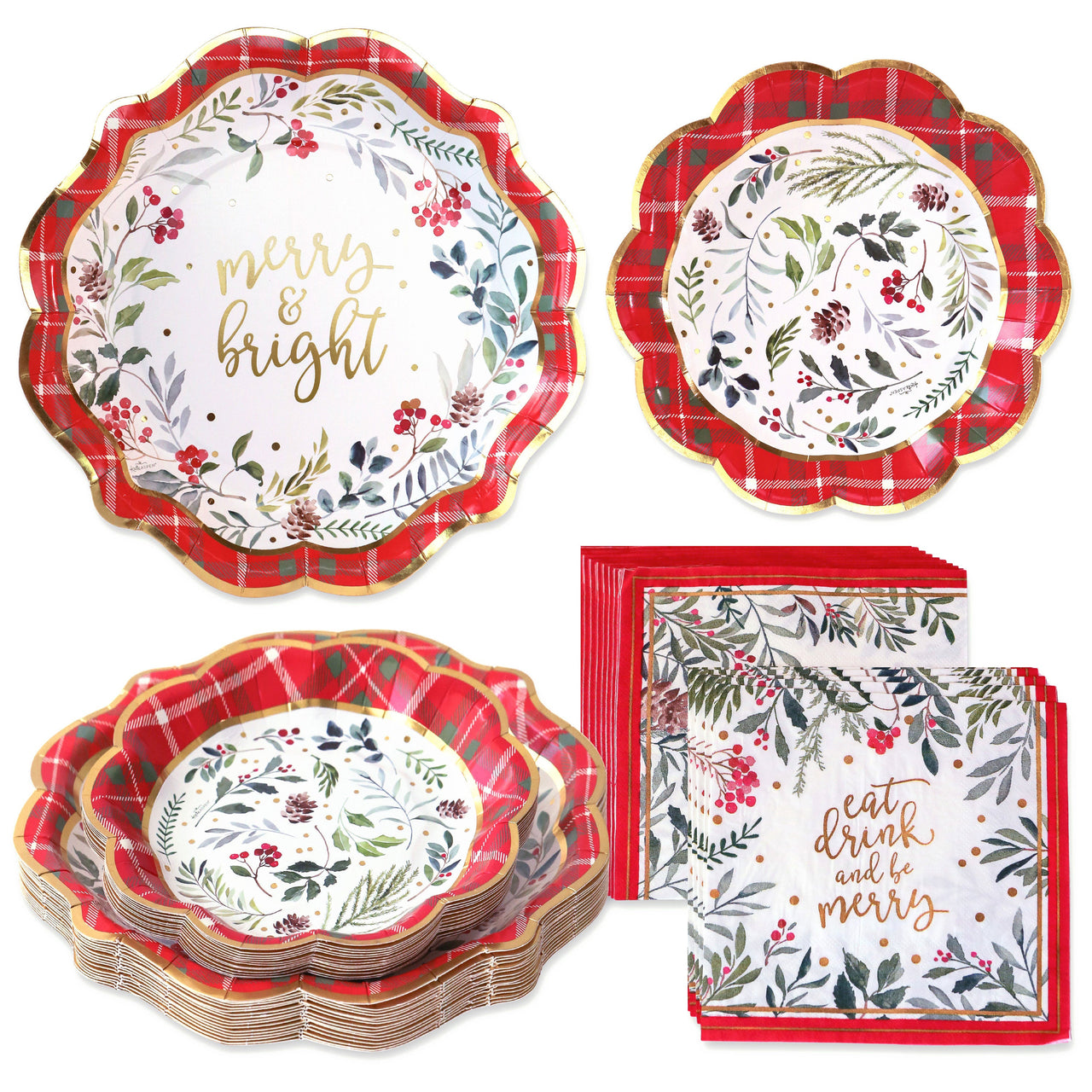 Christmas Tableware Set - 7” Plate (set of 16), 9” Plate (set of 16), and Napkin (set of 30) | Kate Aspen | Main Image