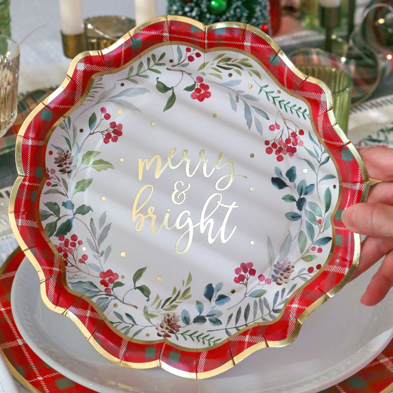 Christmas Tableware Set - 7” Plate (set of 16), 9” Plate (set of 16), and Napkin (set of 30) | Kate Aspen | Alternate Image 3