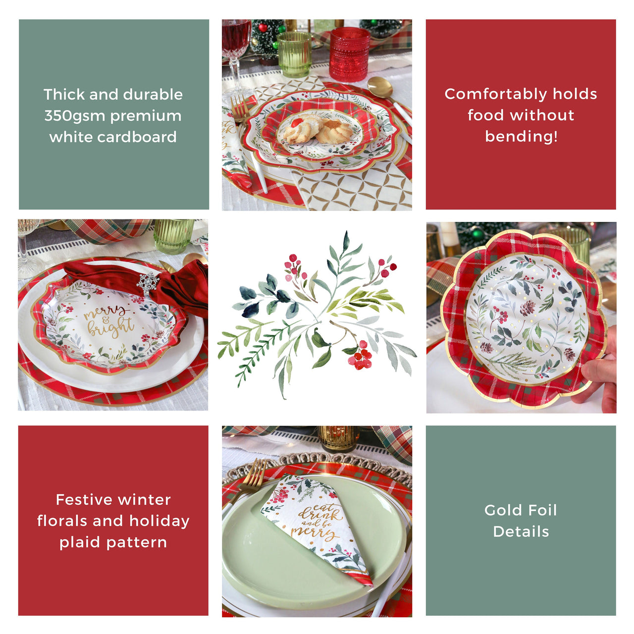 Christmas Tableware Set - 7” Plate (set of 16), 9” Plate (set of 16), and Napkin (set of 30) | Kate Aspen | Alternate Image 5