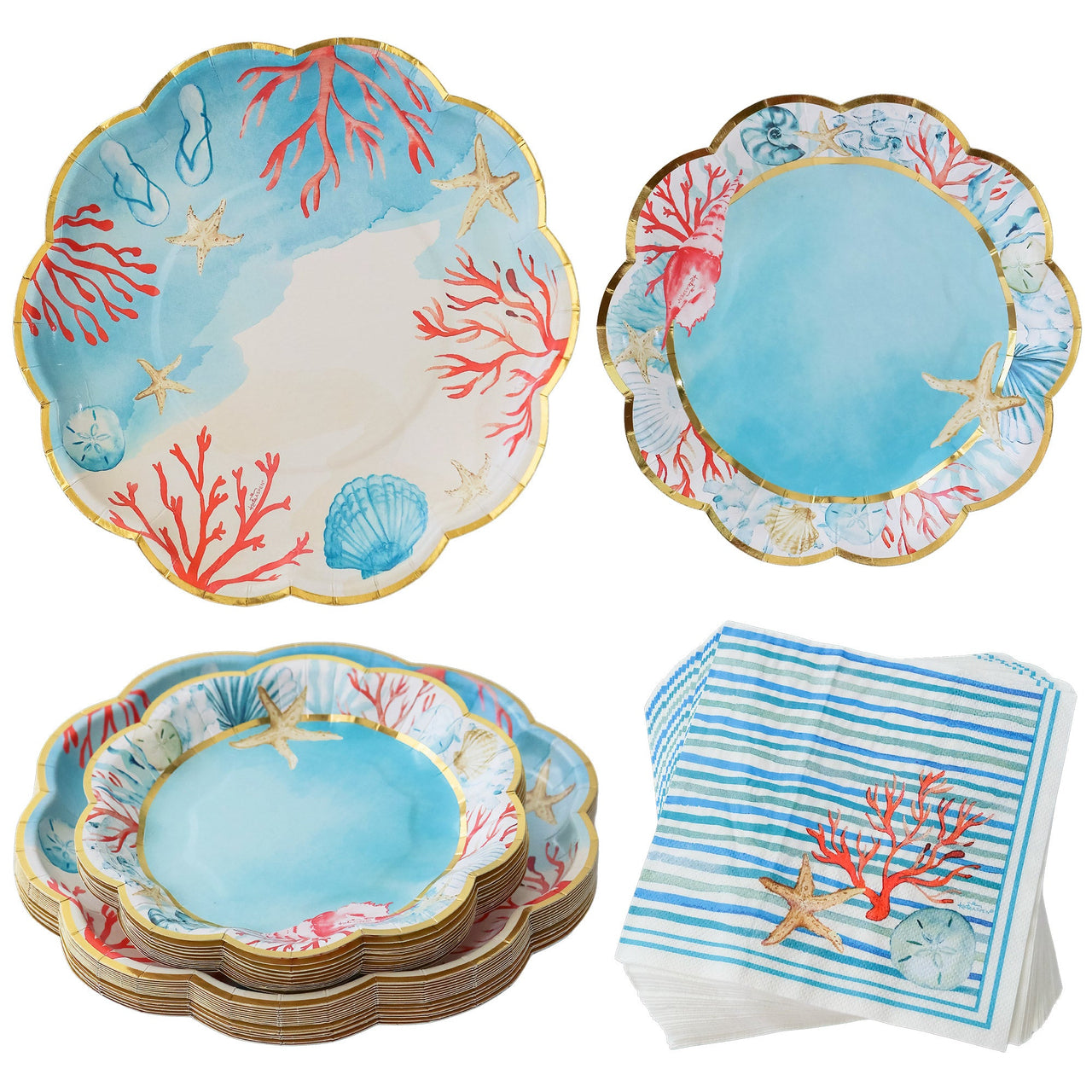 Beach Party Tableware Set - 7” Plate (set of 16), 9” Plate (set of 16), and Napkin (set of 30) Main Image, Kate Aspen | Tableware