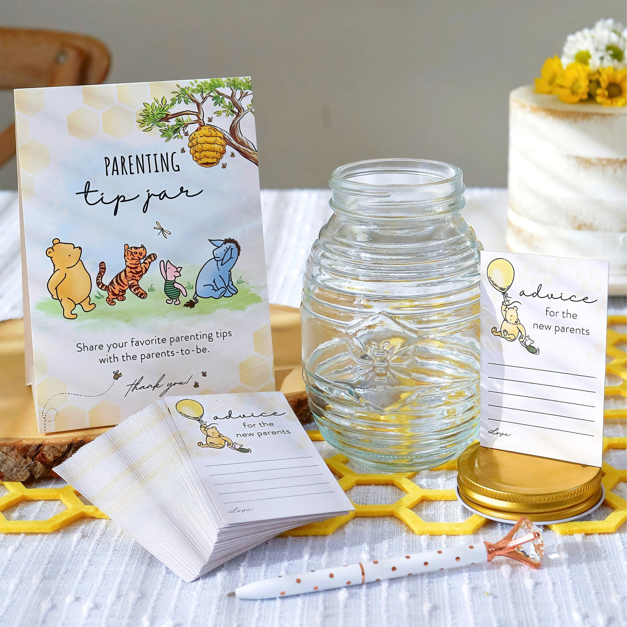 Honey Bear Baby Shower Activity Parenting Tip Jar Advice Cards Set Main Image, Kate Aspen | Games and Advice Cards
