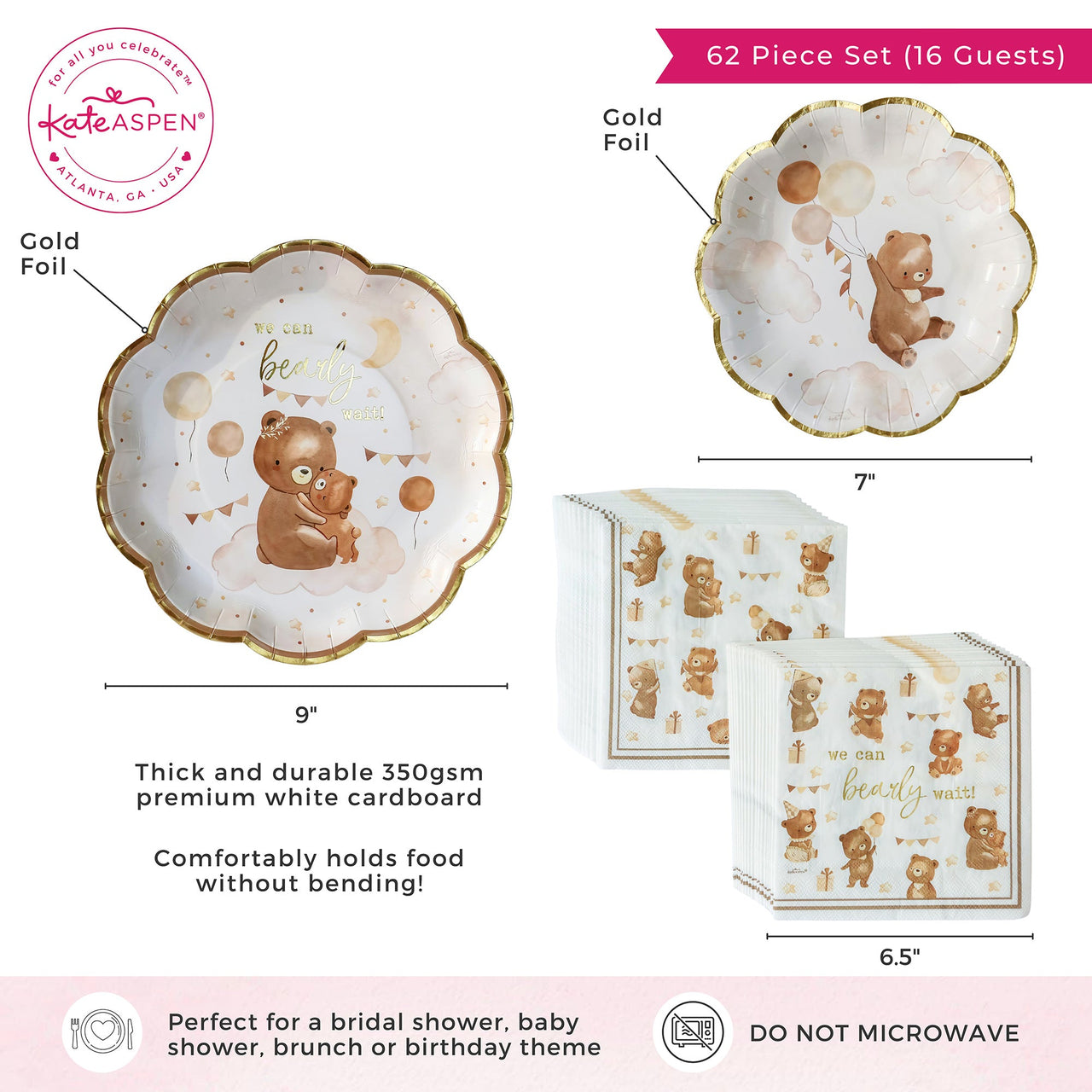 62 pcs We Can Bearly Wait Tableware Set Alternate Image 6 Kate Aspen | Tableware