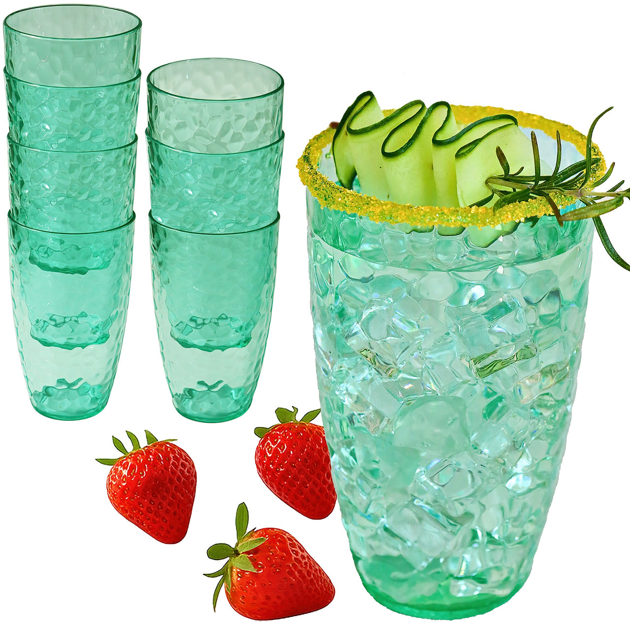 23 oz Hammered Teal Acrylic Cups, Set of 8