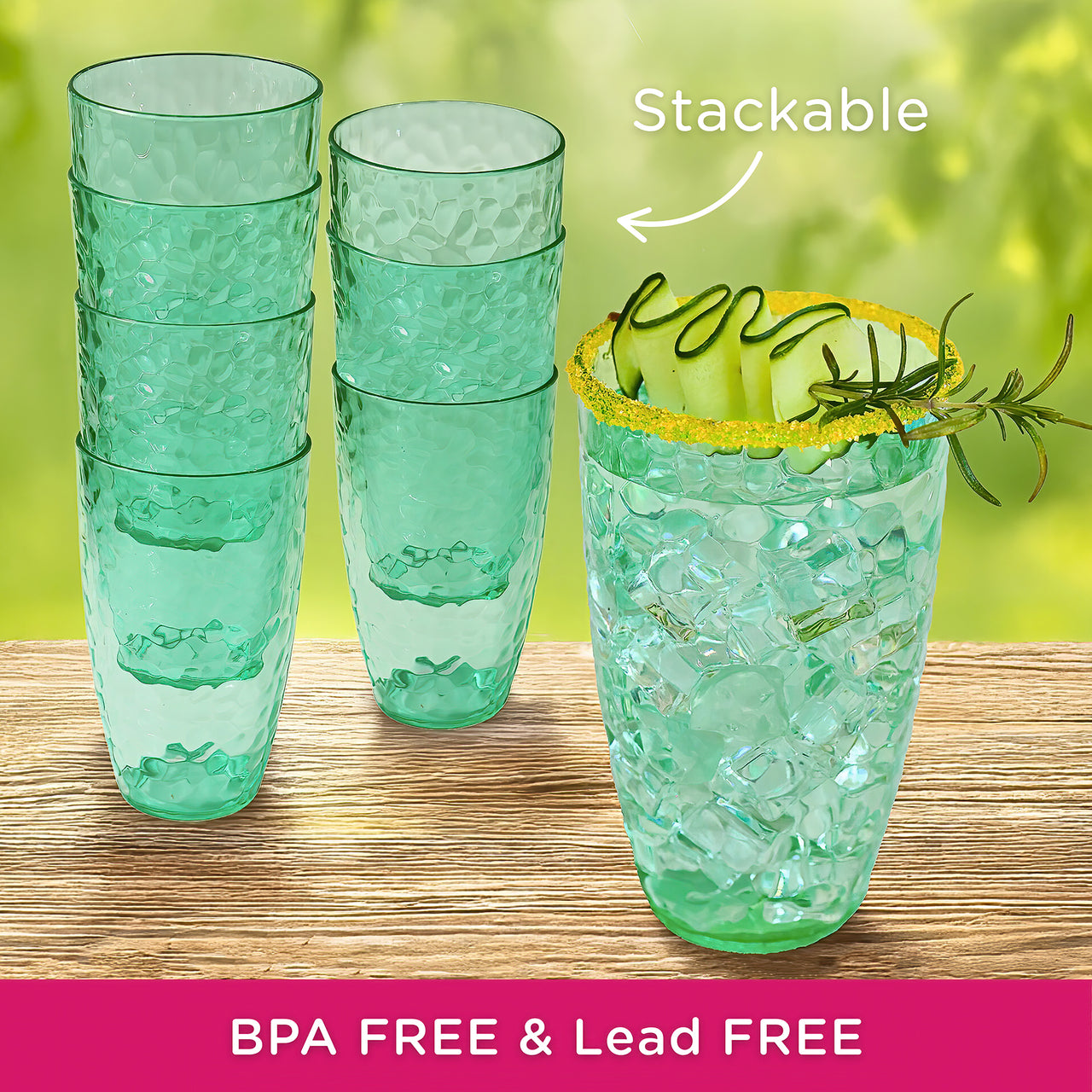 23 oz Hammered Teal Acrylic Cups, Set of 8
