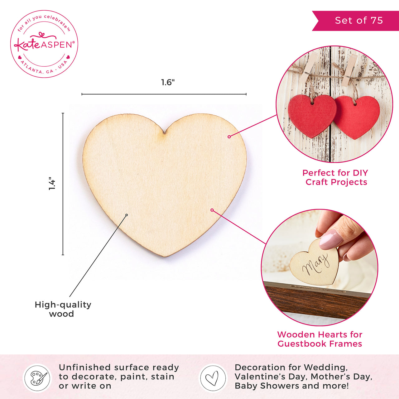 Wooden Hearts for Guest Book Alternative (Set of 75)