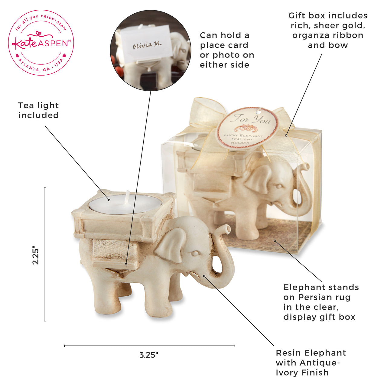 Lucky Elephant Antique Ivory - Finish Tea Light Holder