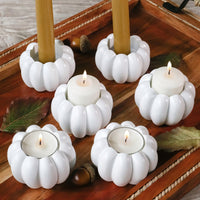 2-in-1 Pumpkin Tealight/Candlestick Holder (Set of 6) - White | Kate Aspen | Main Image
