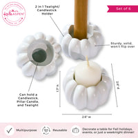 2-in-1 Pumpkin Tealight/Candlestick Holder (Set of 6) - White