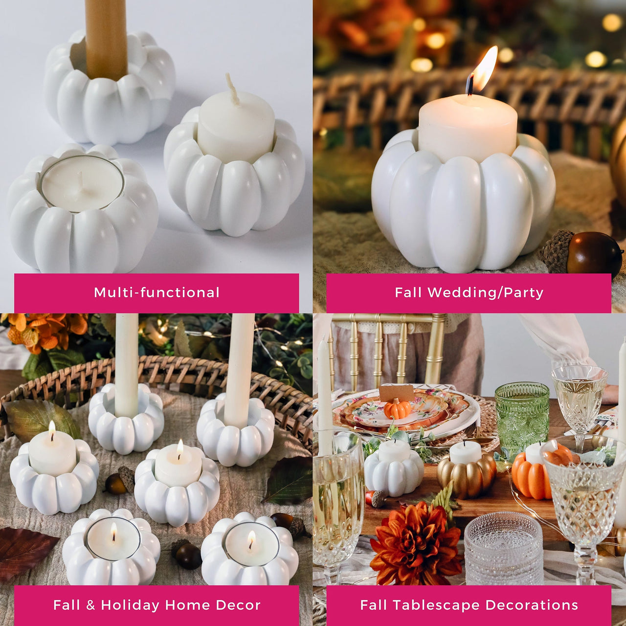 2-in-1 Pumpkin Tealight/Candlestick Holder (Set of 6) - White | Kate Aspen | Alt Image 5