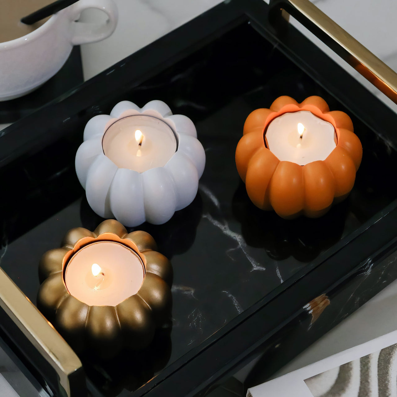 2-in-1 Pumpkin Tealight/Candlestick Holder (Set of 6) - White | Kate Aspen | Alt Image 7