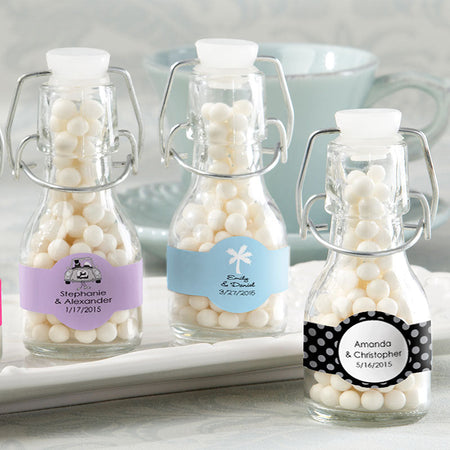 Personalized Mini Glass Favor Bottle with Swing Top - Wedding (Set of 12) Main Image, Kate Aspen | Favor Jars