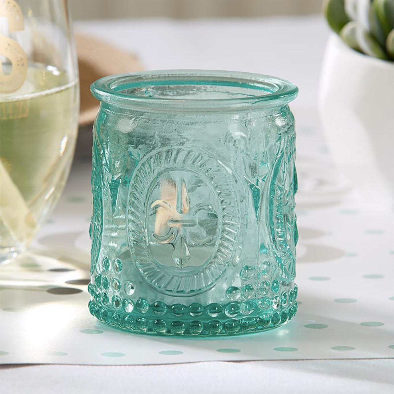 Vintage Blue Glass Tea Light Holder Set of 8 Kate Aspen