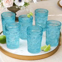 Thumbnail for 13 oz. Vintage Textured Aqua Blue Drinking Glasses (Set of 6) Alternate Image 1 Kate Aspen | Drinking Glasses
