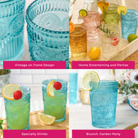 13 oz. Vintage Textured Aqua Blue Drinking Glasses (Set of 6) Alternate Image 5 Kate Aspen | Drinking Glasses